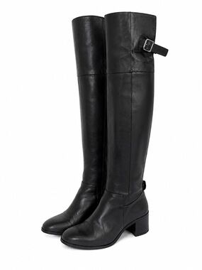 Zara Black Leather Over the Knee Boots OTK Pull On Riding Boots Size 36/ US 6